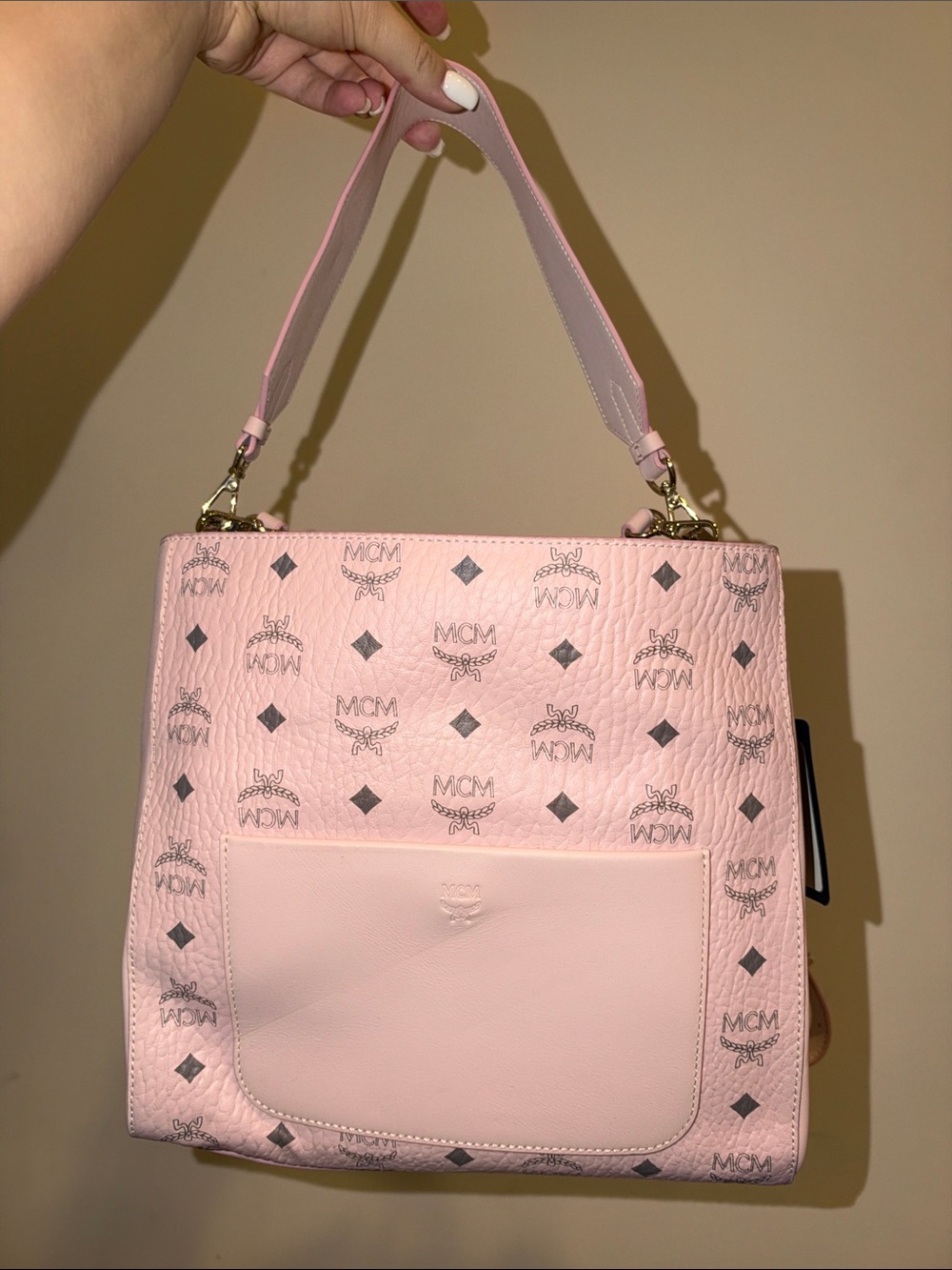 MCM Pink Logo Shoulder Bag
